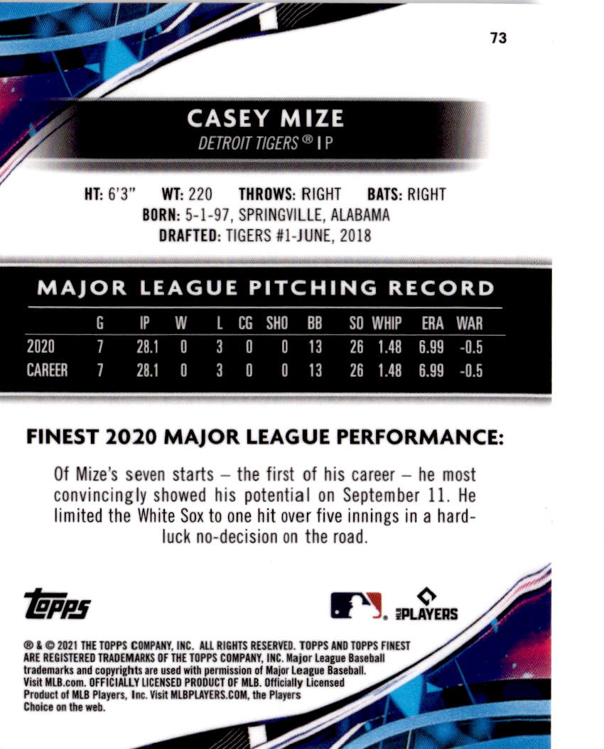2021 Finest #73 Casey Mize Rose Gold Refractor #/75