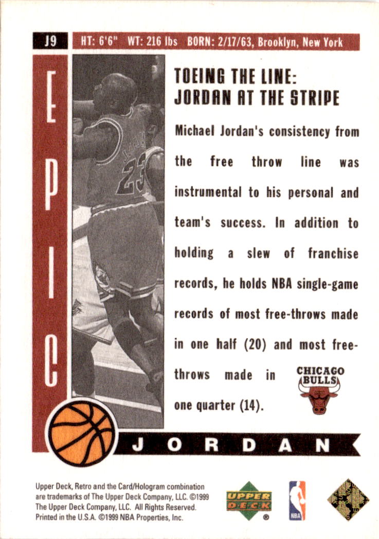 1999-00 Upper Deck Retro #J9 Michael Jordan Epic Jordan