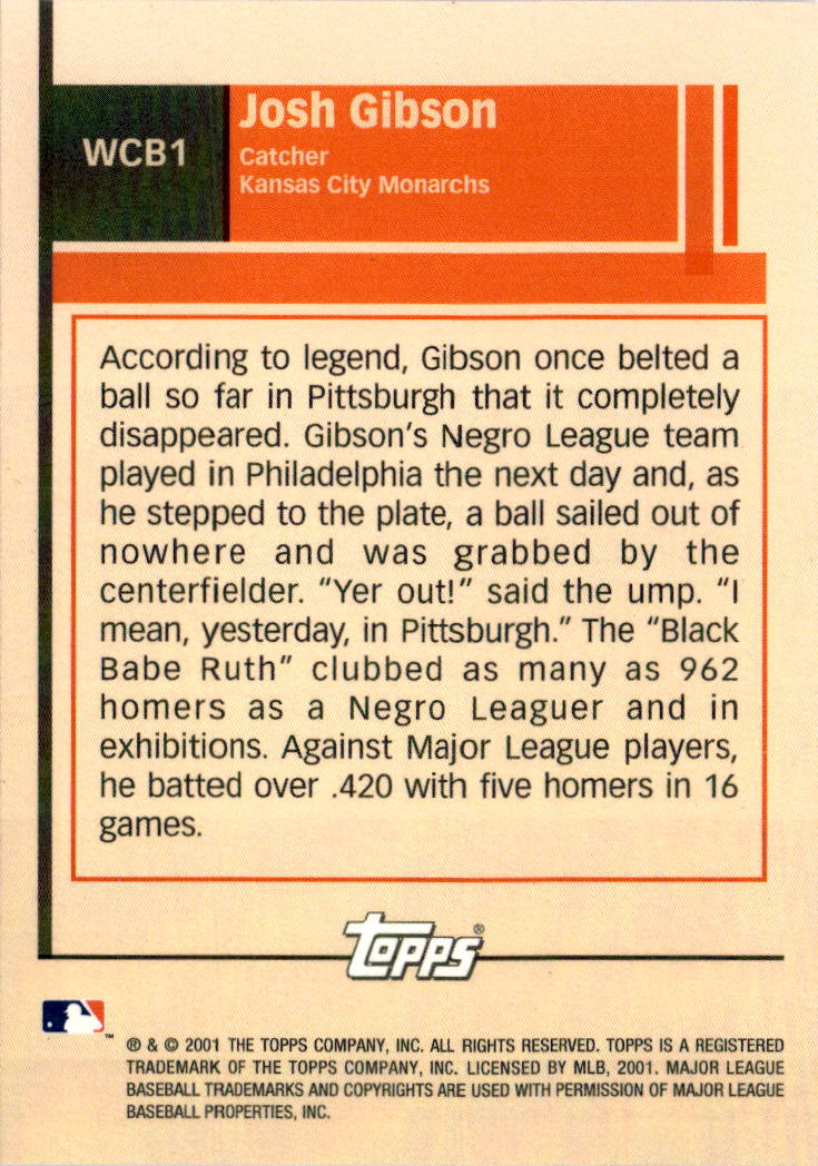 2001 Topps #WCB1 Josh Gibson What Could Have Been