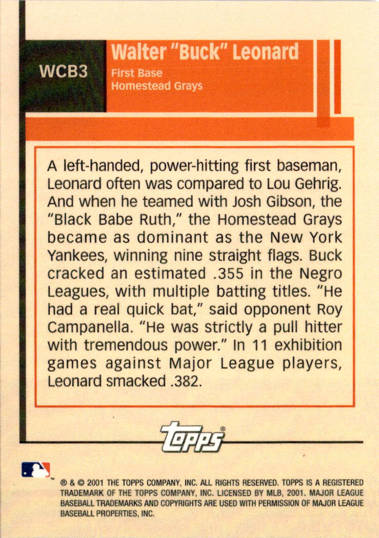 2001 Topps #WCB3 Walter "Buck" Leonard What Could Have Been