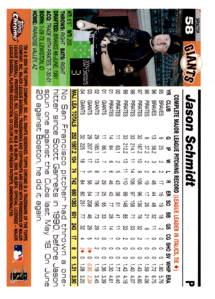 2005 Topps Chrome #58 Jason Schmidt Red X-Fractors #/25