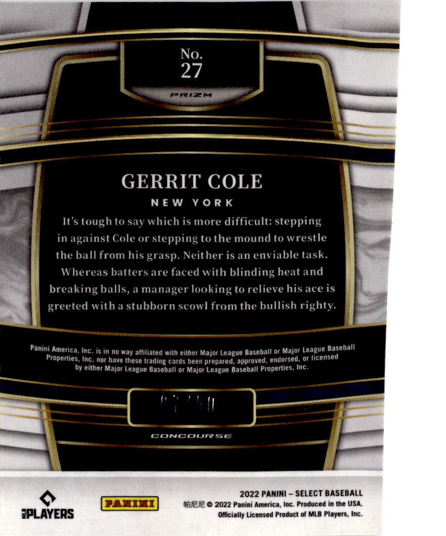 2022 Panini Select #27 Gerrit Cole White #/50