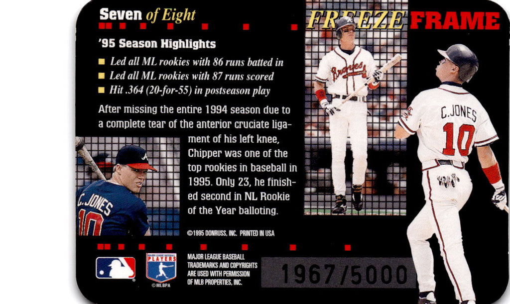 1996 Donruss #7 Chipper Jones Freeze Frame #/5000