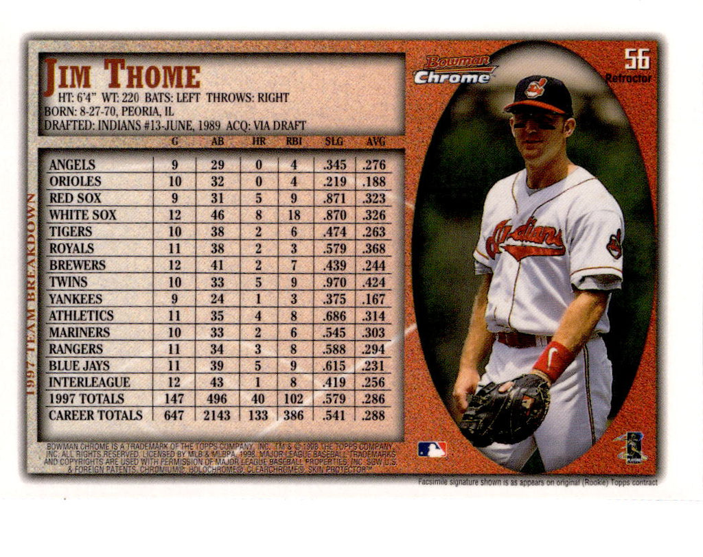 1998 Bowman Chrome #56 Jim Thome Refractors
