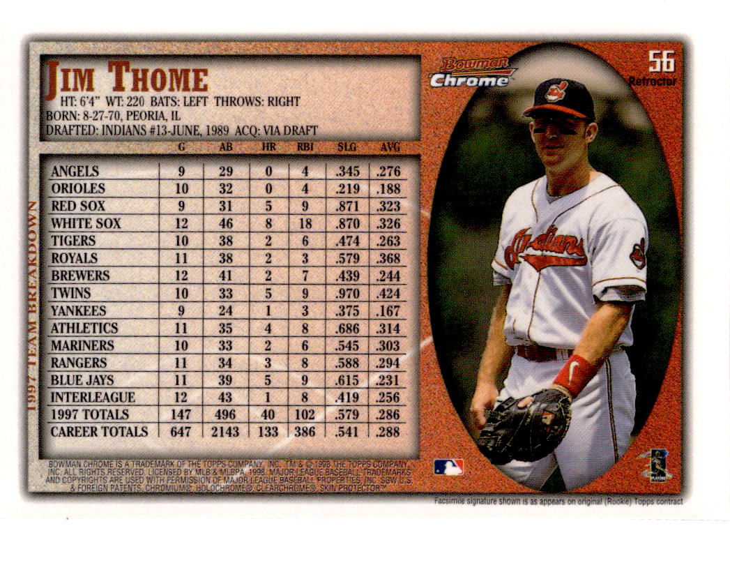 1998 Bowman Chrome #56 Jim Thome Refractors