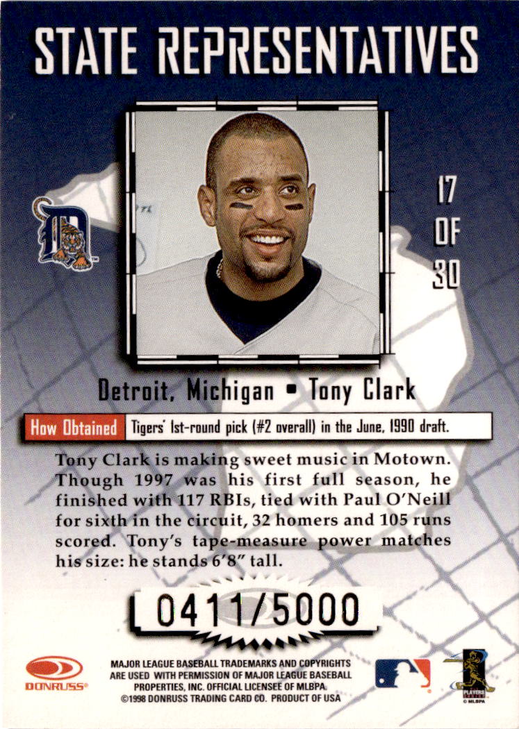 1998 Leaf #17 Tony Clark State Representatives #/5000