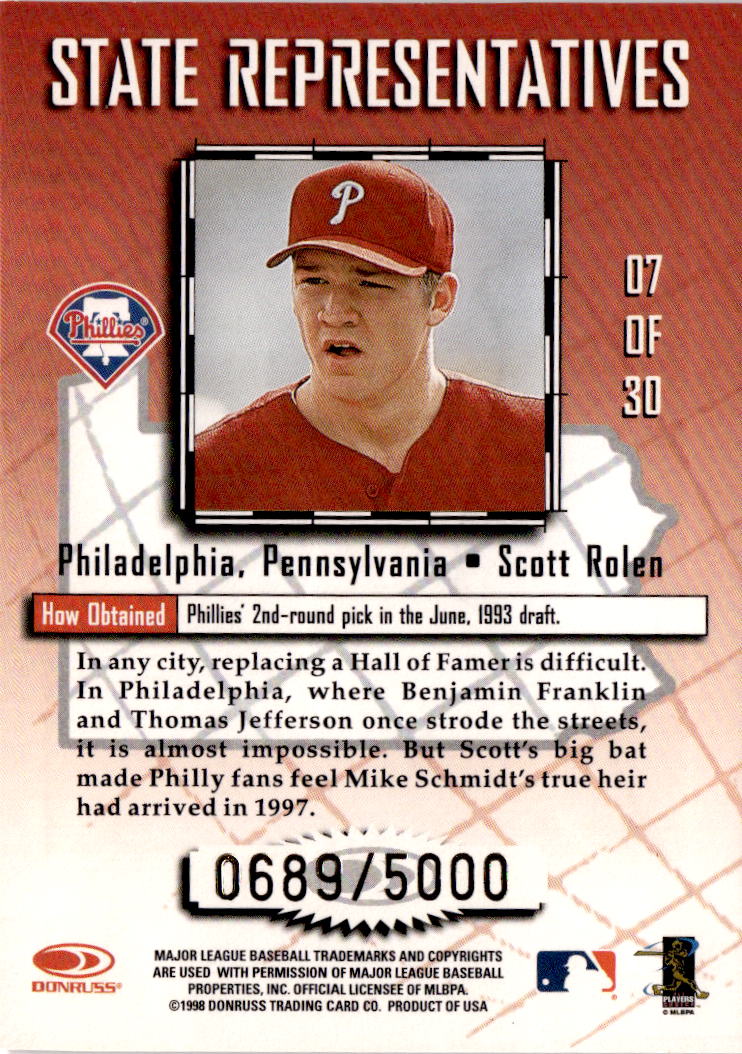 1998 Leaf #7 Scott Rolen State Representatives #/5000