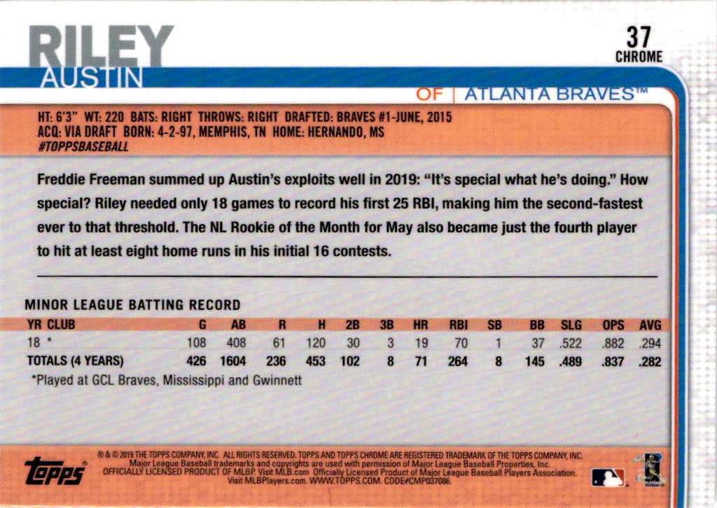2019 Topps Chrome Update #37 Austin Riley