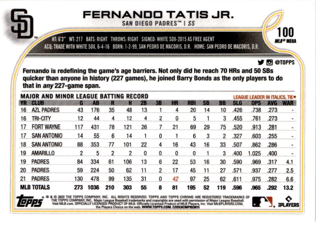 2022 Topps Chrome Logofractor Edition #100 Fernando Tatis Jr.