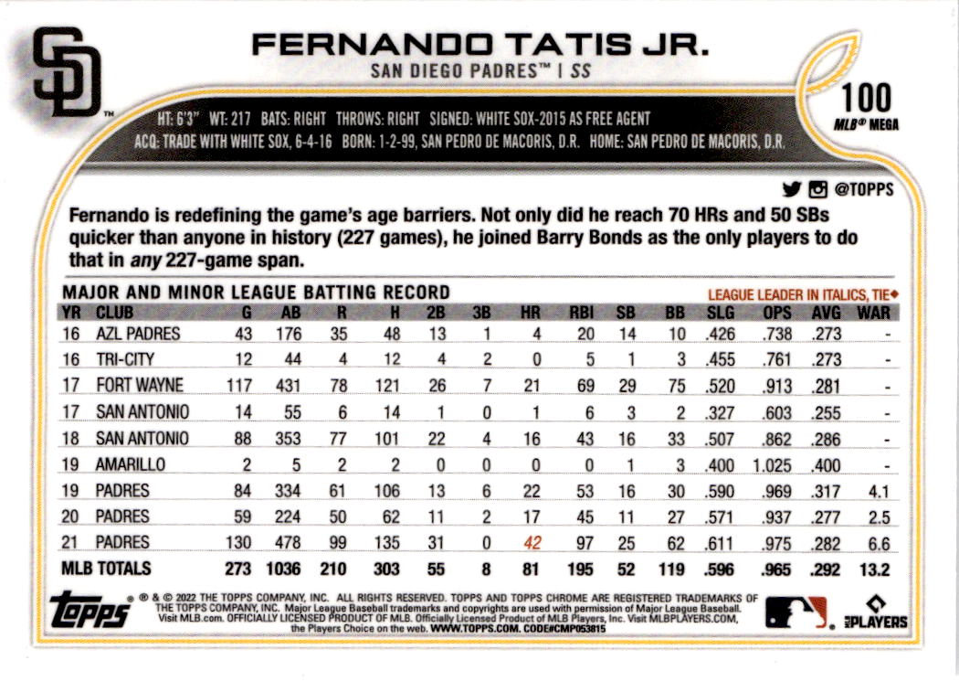 2022 Topps Chrome Logofractor Edition #100 Fernando Tatis Jr.