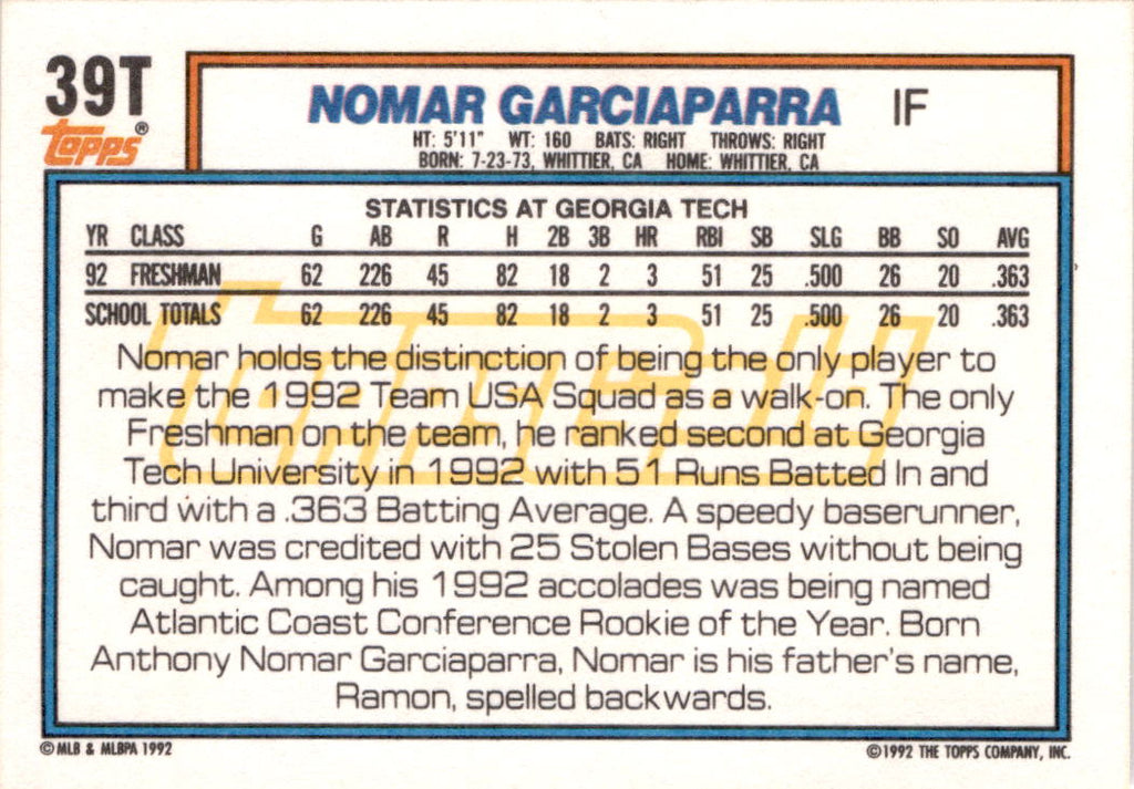 1992 Topps Traded #39T Nomar Garciaparra Gold