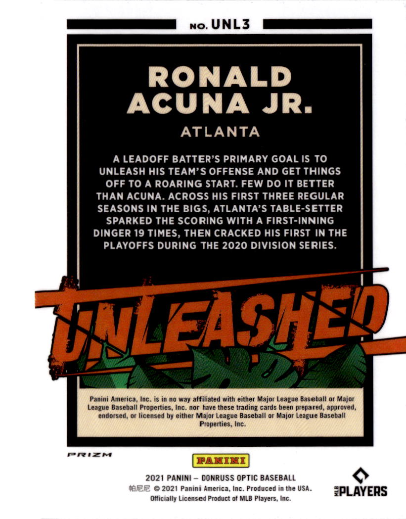 2021 Donruss Optic #UNL3 Ronald Acuna Jr. Unleashed Holo