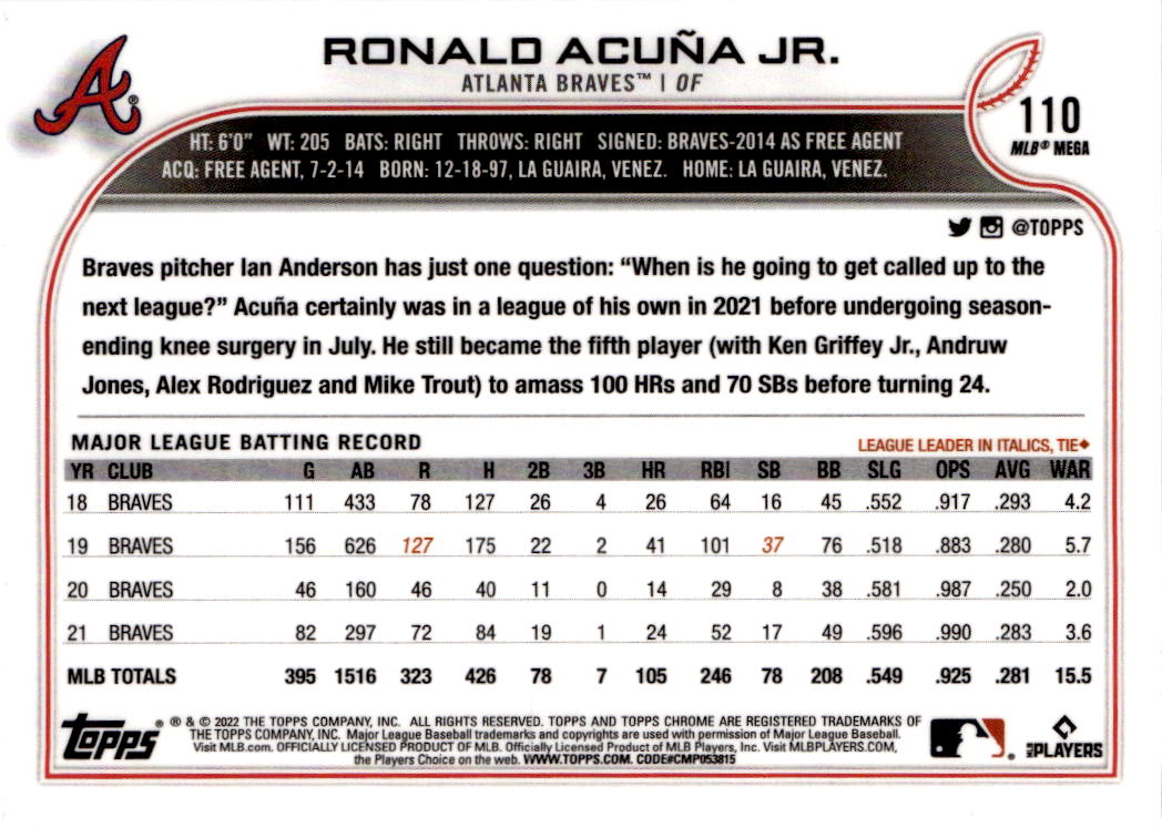 2022 Topps Chrome Logofractor Edition #110 Ronald Acuña Jr.