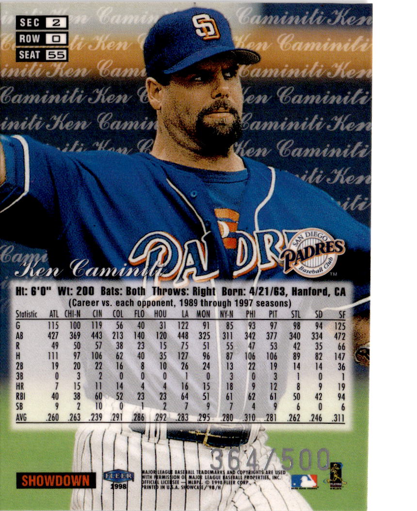 1998 Flair Showcase #55 Ken Caminiti Flair Showcase Row 0 (Showcase) #/500