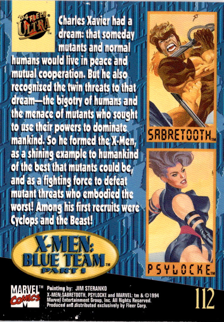 1994 Ultra X-Men #112 Psylocke, Sabretooth