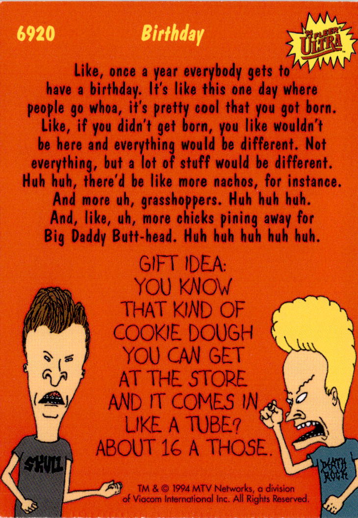 1994 Ultra Beavis and Butt-Head #6920 Birthday