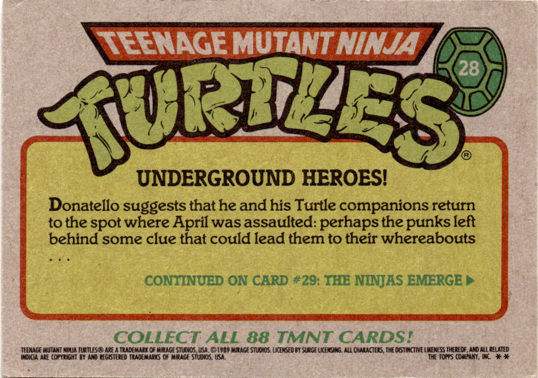 1989 Topps Teenage Mutant Ninja Turtles #28 Underground Heroes!