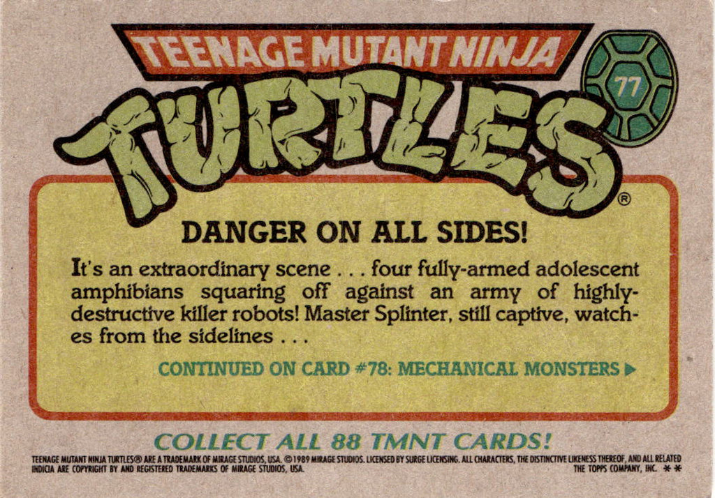 1989 Topps Teenage Mutant Ninja Turtles Danger on All Sides!