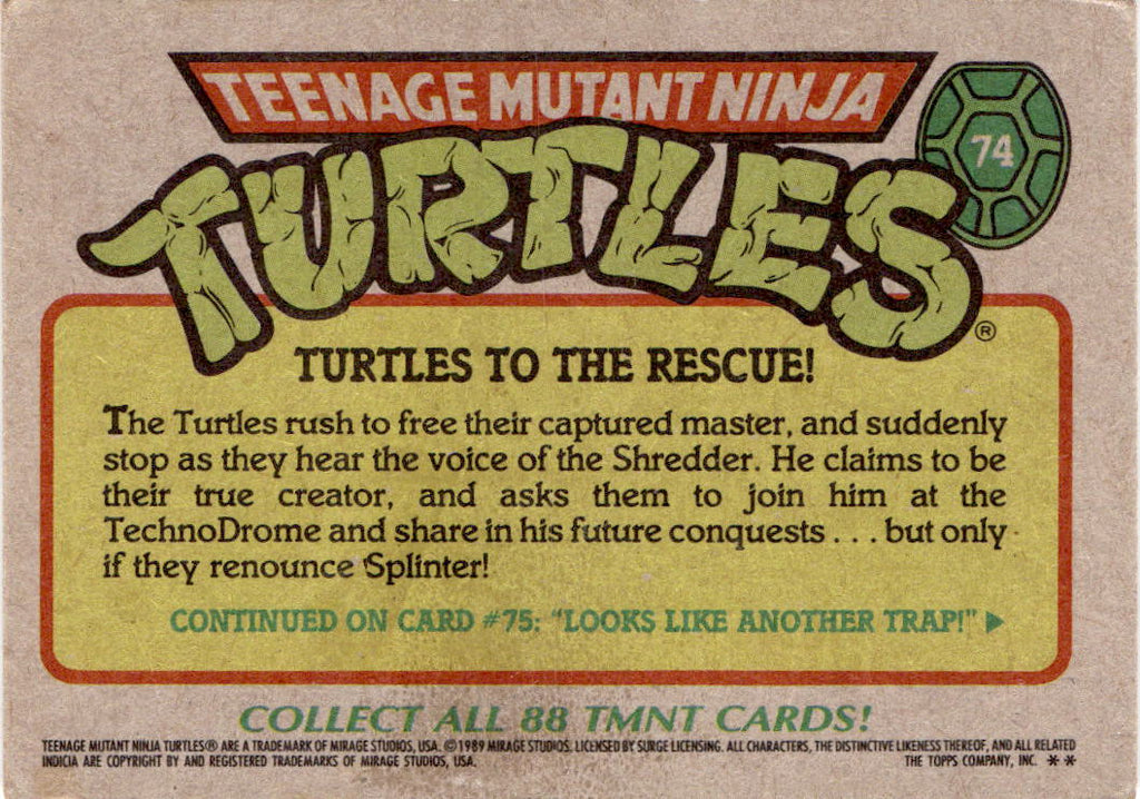 1989 Regina Teenage Mutant Ninja Turtles #74 Turtles to the Rescue!