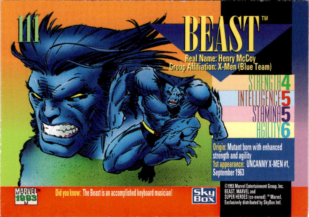 1993 SkyBox Marvel Universe #111 Beast