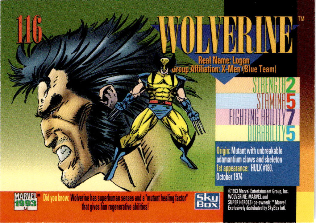 1993 SkyBox Marvel Universe #116 Wolverine