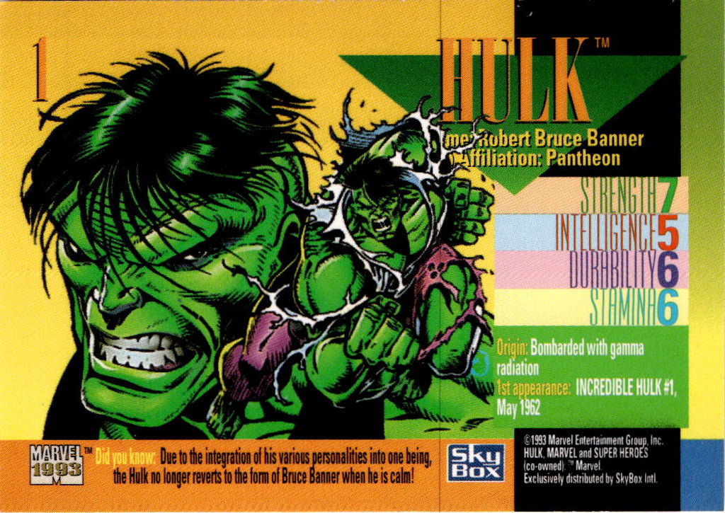 1993 SkyBox Marvel Universe #1 Hulk