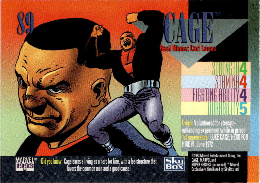 1993 SkyBox Marvel Universe #89 Cage