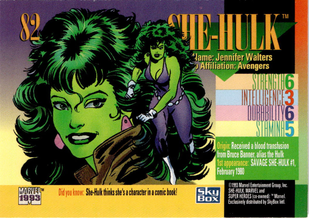 1993 SkyBox Marvel Universe #82 She-Hulk
