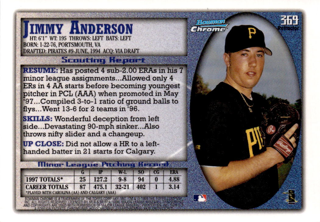 1998 Bowman Chrome #369 Jimmy Anderson Refractors