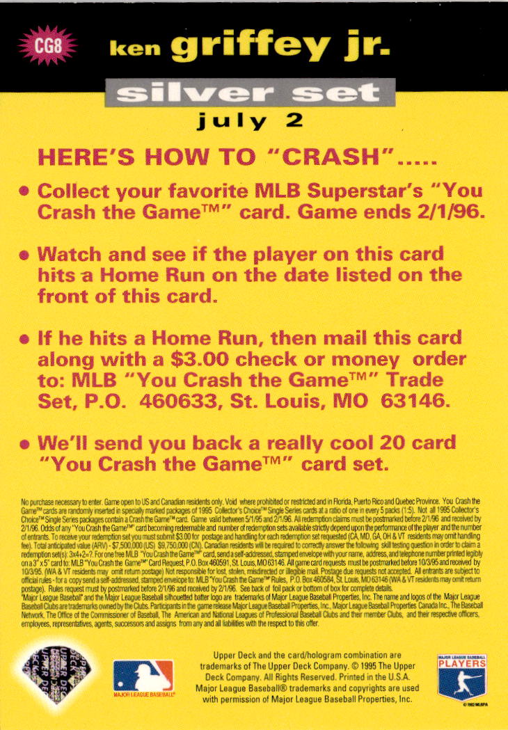 1995 Collector's Choice #CG8a Ken Griffey Jr. You Crash the Game Silver