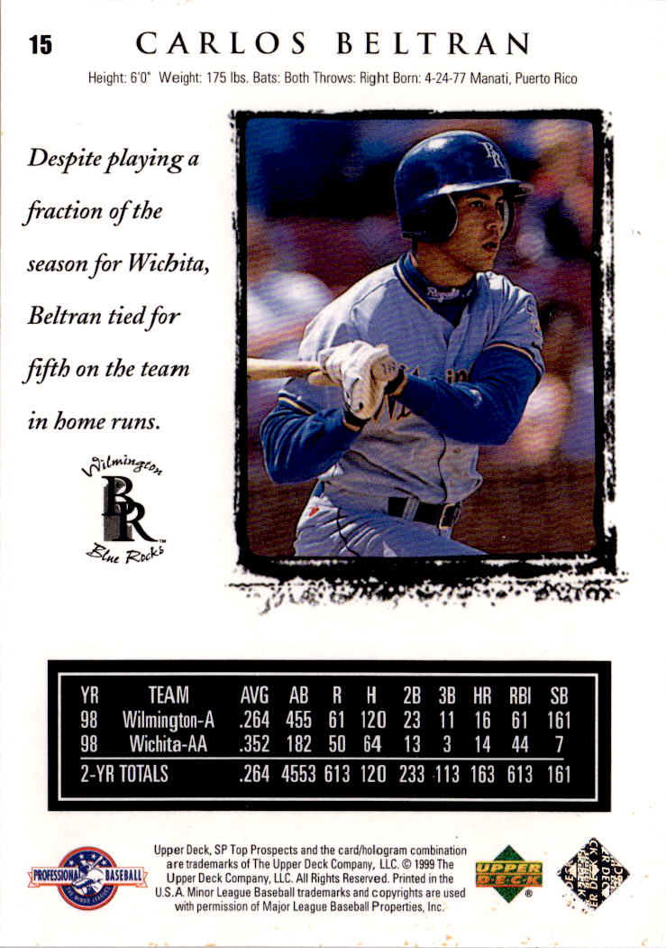 1999 SP Top Prospects #15 Carlos Beltran