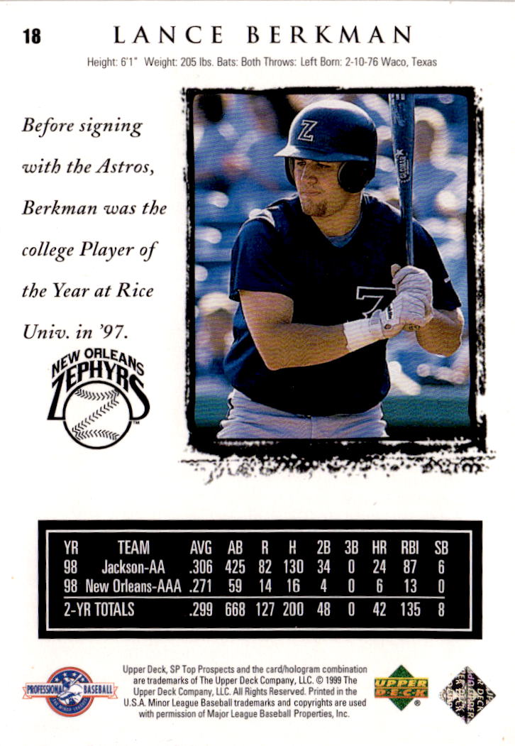 1999 SP Top Prospects #18 Lance Berkman