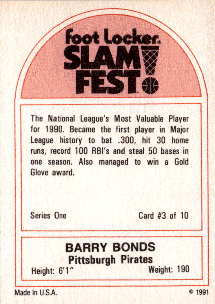 1991 Foot Locker Slam Fest #3 Barry Bonds