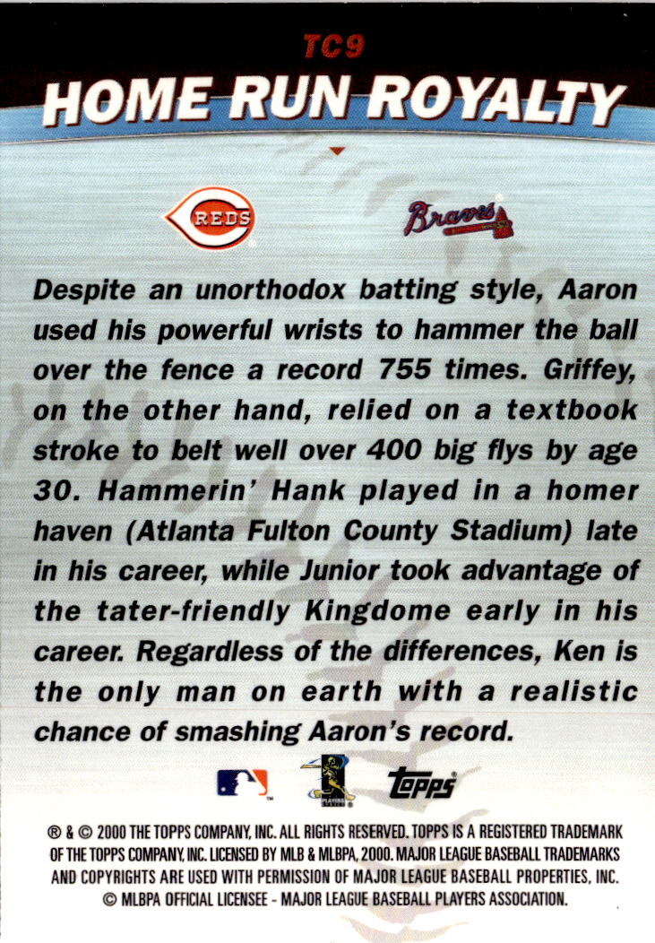 2001 Topps #TC9 Home Run Royalty (Ken Griffey Jr. / Hank Aaron) Combos