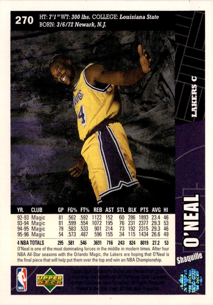 1996-97 Collector's Choice #270 Shaquille O'Neal