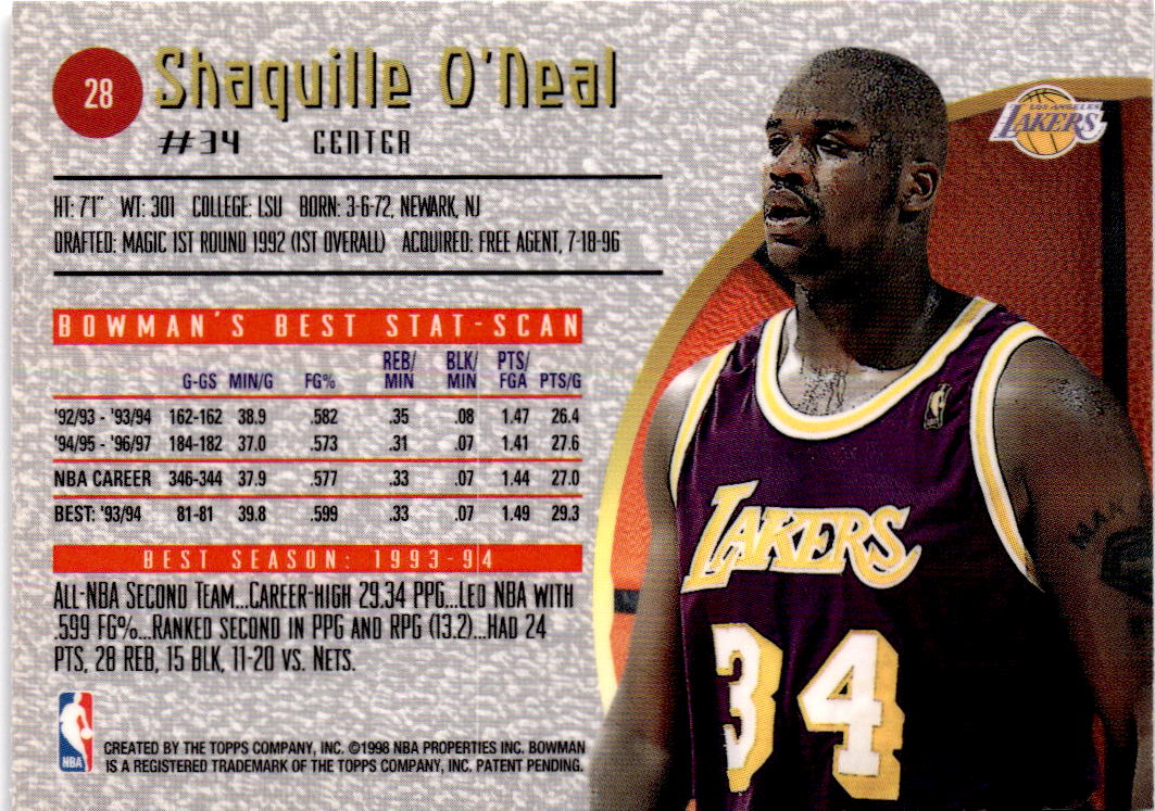 2000-01 Bowman's Best #34 Shaquille O'Neal
