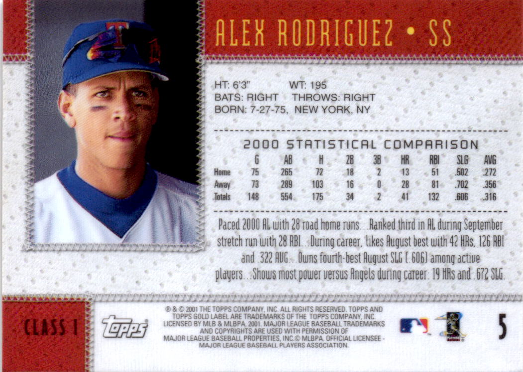 2001 Topps Gold Label #5 Alex Rodriguez