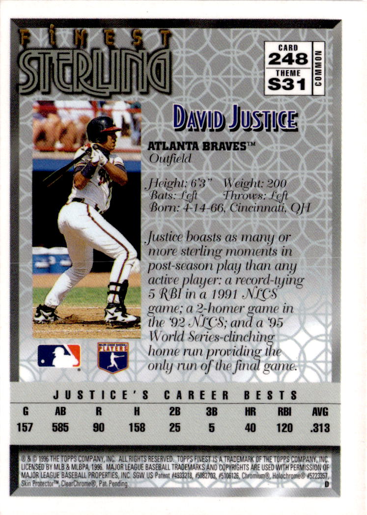 1996 Finest #248 David Justice