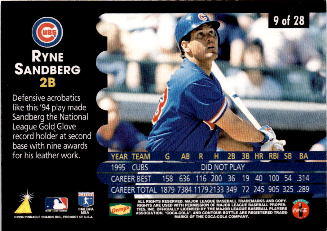 1996 Pinnacle Denny's Holograms #9 Ryne Sandberg