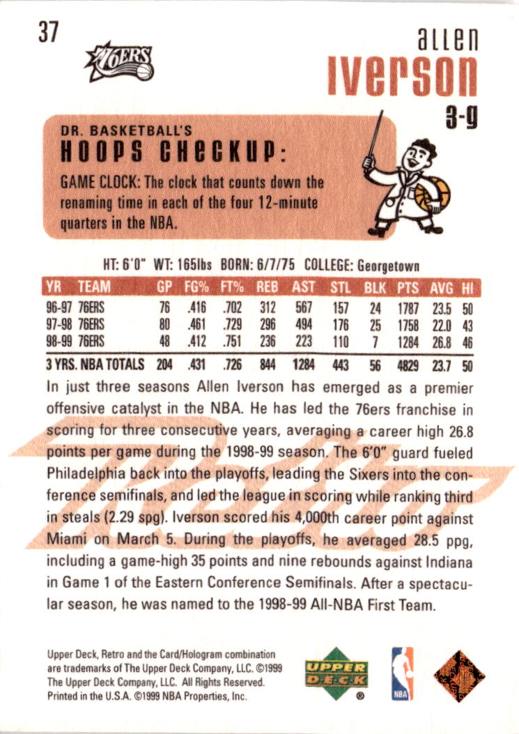 1999-00 Upper Deck Retro #37 Allen Iverson