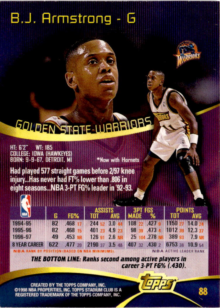 1997-98 Stadium Club #88 B.J. Armstrong First Day Issue