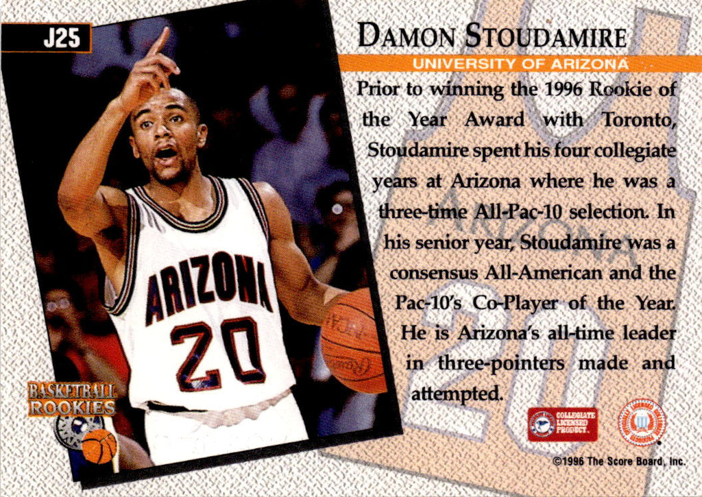 1996 Score Board Rookies #J25 Damon Stoudamire College Jerseys