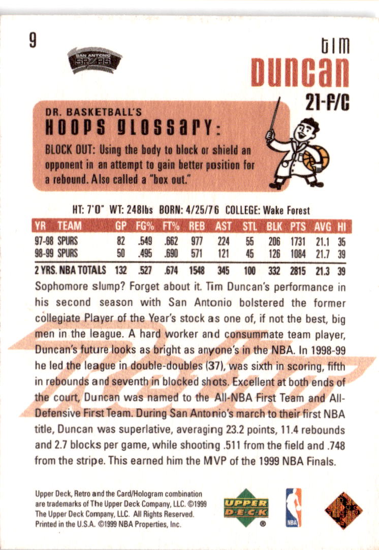 1999-00 Upper Deck Retro #9 Tim Duncan
