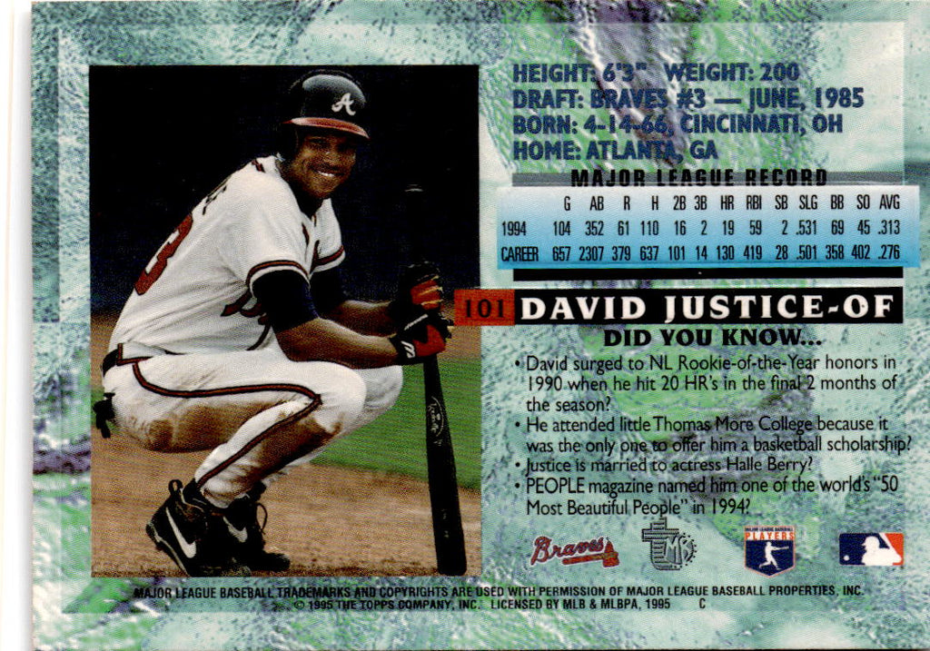 1995 Topps Embossed #101 David Justice