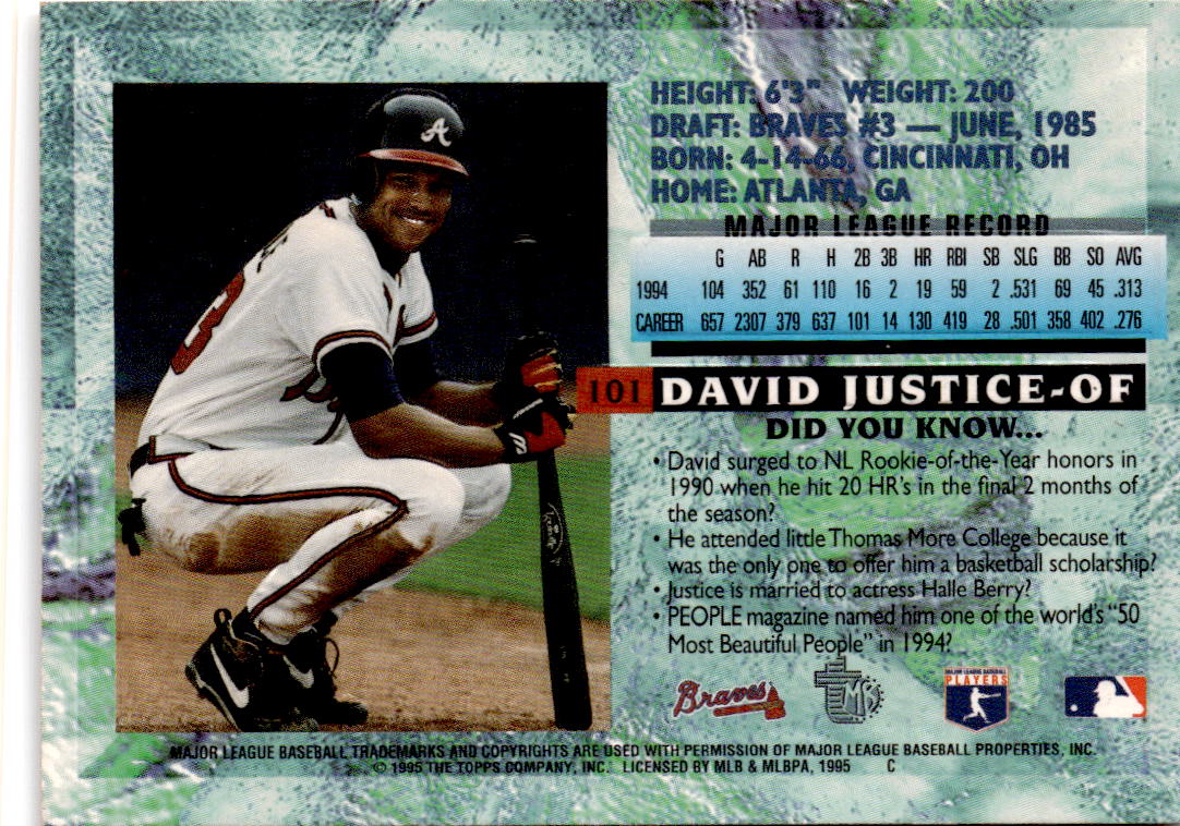 1995 Topps Embossed #101 David Justice