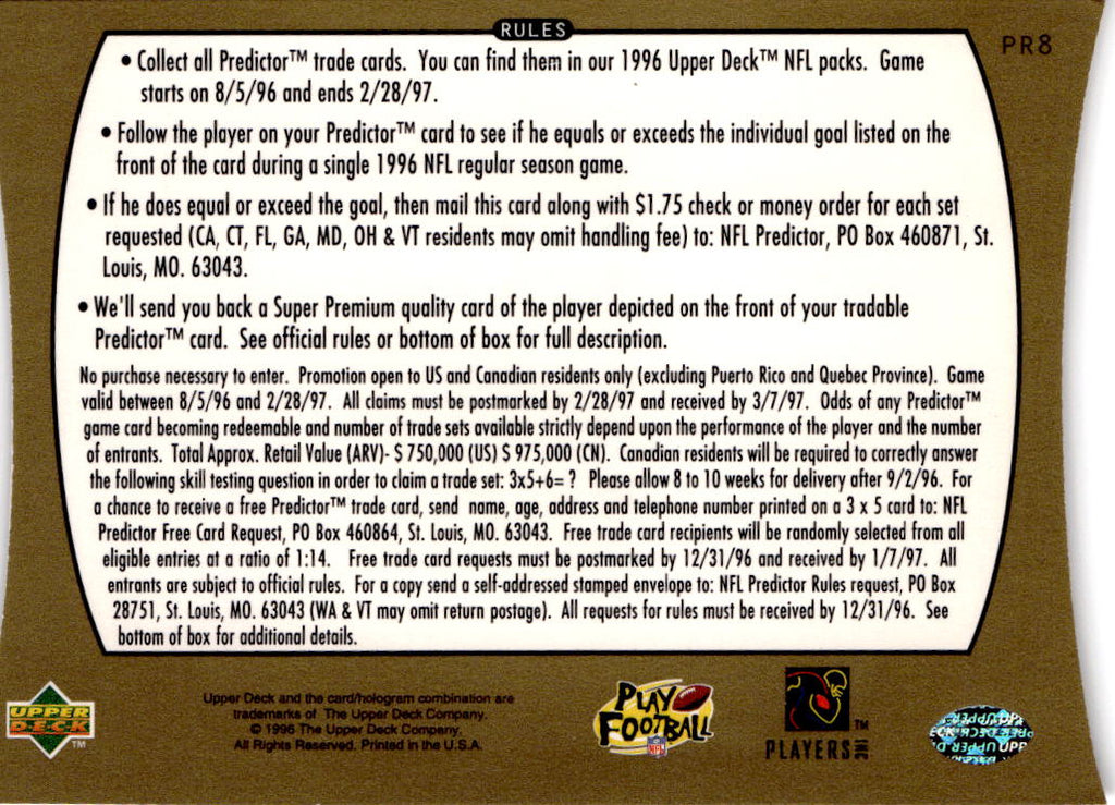 1996 Upper Deck #PR8 Curtis Martin Predictors: Retail