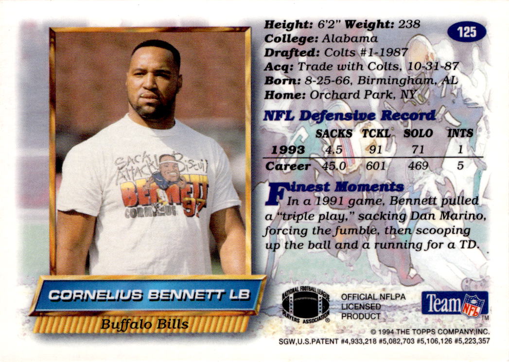 1994 Finest #125 Cornelius Bennett