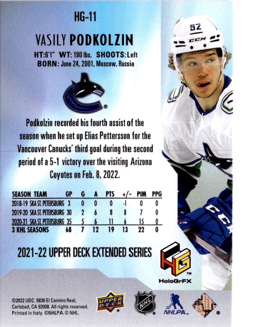 2021-22 Upper Deck #HG-11 Vasily Podkolzin HoloGrFx Rookies
