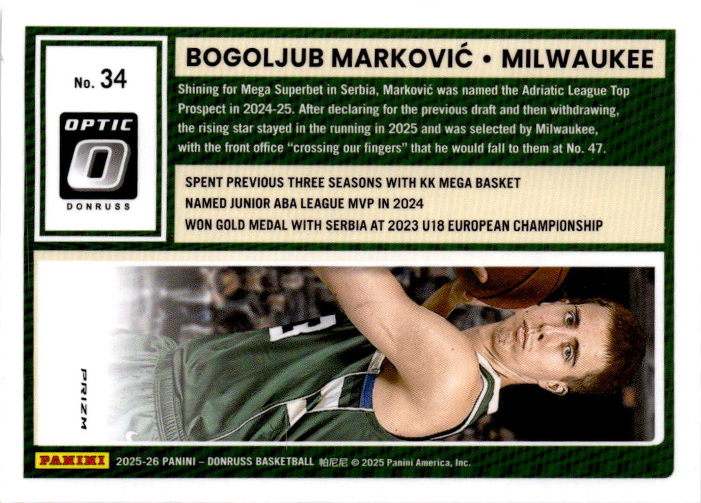 2025-26 Donruss #34 Bogoljub Markovic Optic Holo