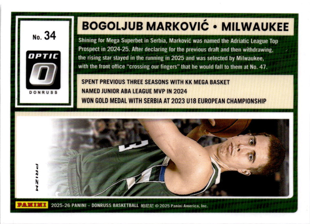 2025-26 Donruss #34 Bogoljub Markovic Optic Holo